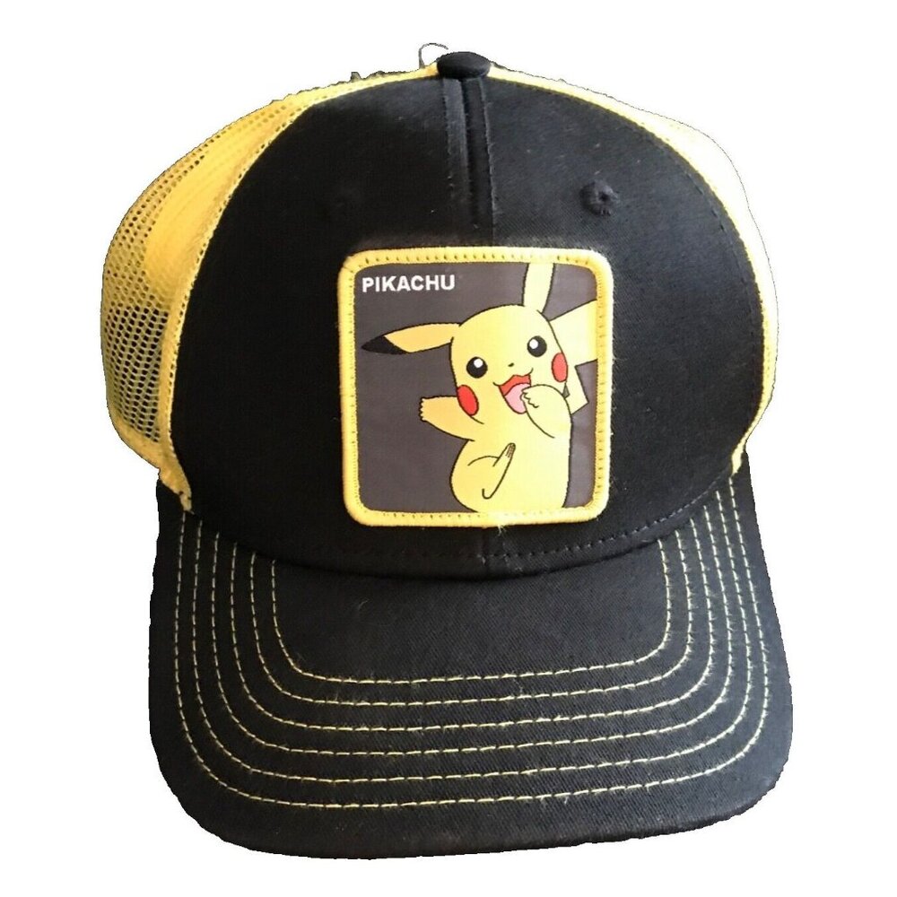 Pokemon Pikachu Hat Black & Yellow Trucker Cap Breathable Mesh Back Snapback